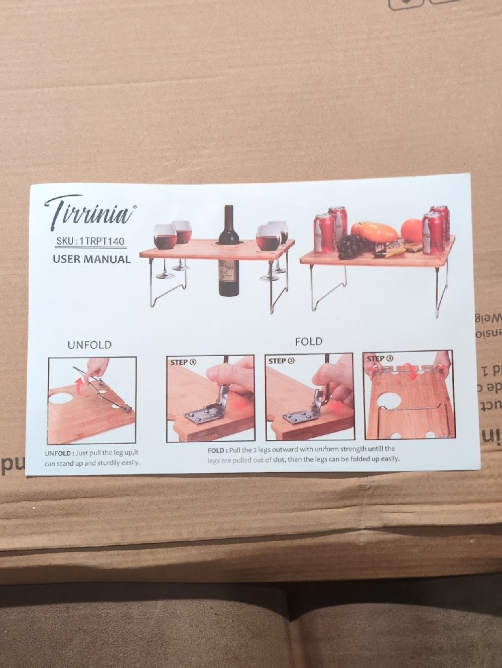 Tirrinia Wooden Portable Picnic Table with Wine Holder